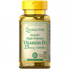 Витамин Д3, Vitamin D3, Puritan's Pride, 1000 МЕ, 100 капсул