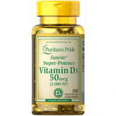 Витамин Д3, Vitamin D3, Puritan's Pride, 2000 МЕ, 100 капсул