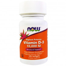 Витамин Д3, Vitamin D-3, Now Foods, высокоэффективный, 10 000 МЕ, 120 гелевых капсул.