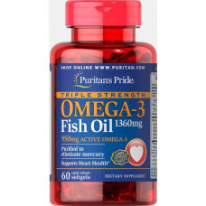 Омега-3 рыбий жир, Omega-3 Fish Oil, Puritan's Pride, 1360 мг (950 мг активного омега-3), 60 капсул