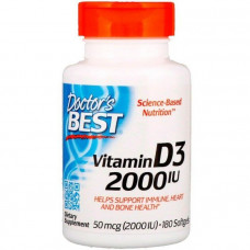 Витамин Д3, Vitamin D3, Doctor's Best, 2000 МЕ, 180 капсул