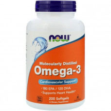 Омега 3, поддержка сердца, Omega-3, Now Foods, 180 EPA/120 DHA, 200 капсул