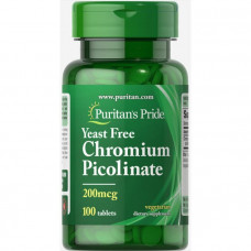 Хром пиколинат, Chromium Picolinate, Puritan's Pride, без дрожжей, 200 мкг, 100 таблеток