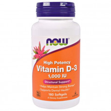 Витамин Д3, Vitamin D-3, Now Foods, 1000 МЕ, 180 капсул