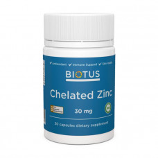 Хелатный цинк, Chelated Zinc, Biotus, 30 мг, 30 капсул