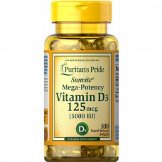 Витамин Д3, Vitamin D3, Puritan's Pride, 5000 МЕ, 100 капсул